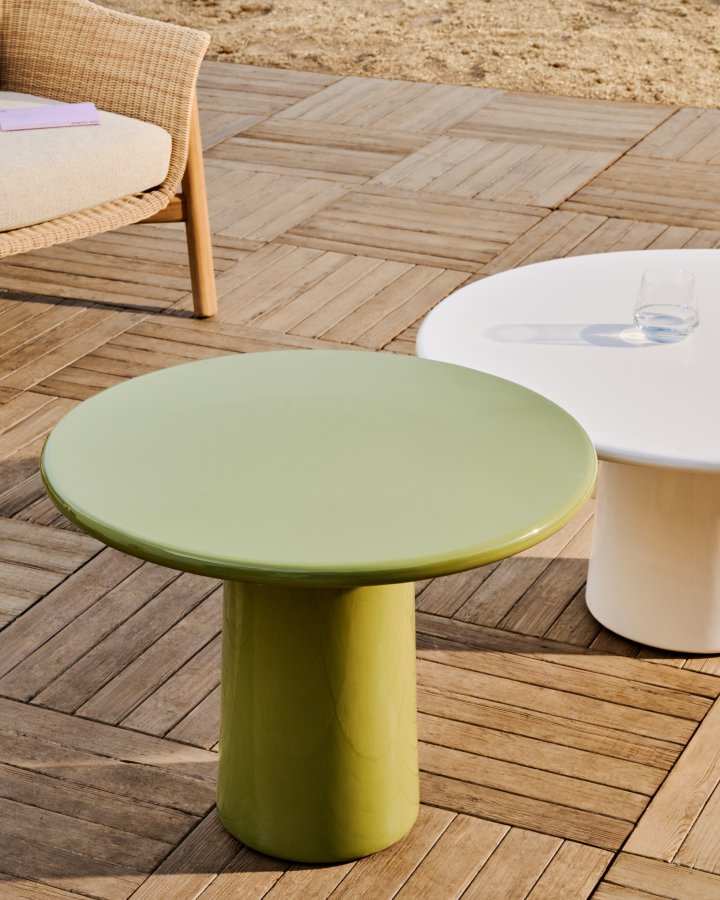 KAVE HOME Albanella salongbord i sement med blank grnn finish 65 cm