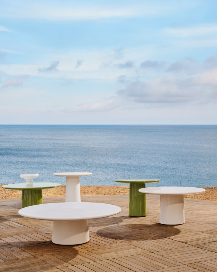 KAVE HOME Albanella salongbord i sement med blank hvit finish 65 cm