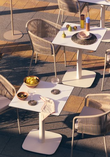 KAVE HOME Dina hagebord, firkantet - hvit HPL og hvitt metall (68x68x70)