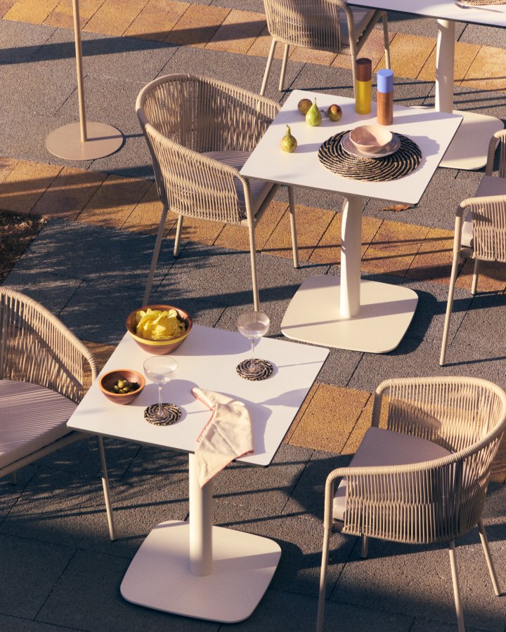 KAVE HOME Dina hagebord, firkantet - hvit HPL og hvitt metall (68x68x70)