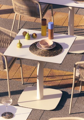 KAVE HOME Dina hagebord, firkantet - hvit HPL og hvitt metall (68x68x70)