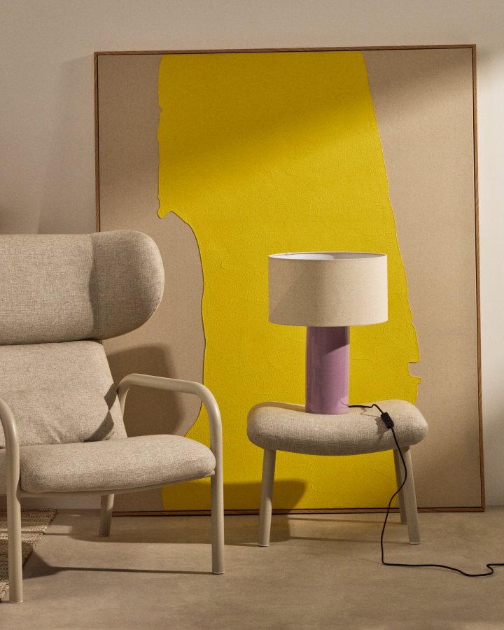 KAVE HOME Toneric keramisk bordlampe med lilla overflate og bomull