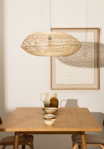 KAVE HOME Flaro loftlampesk�rm, rund - rattan med lys finish (�70)