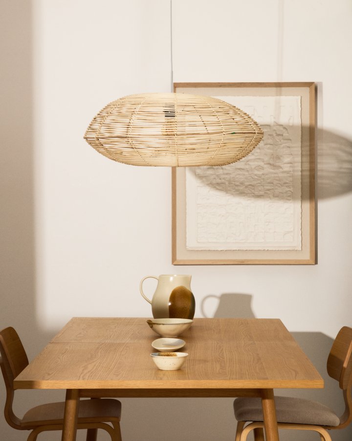 KAVE HOME Flaro loftlampesk�rm, rund - rattan med lys finish (�70)