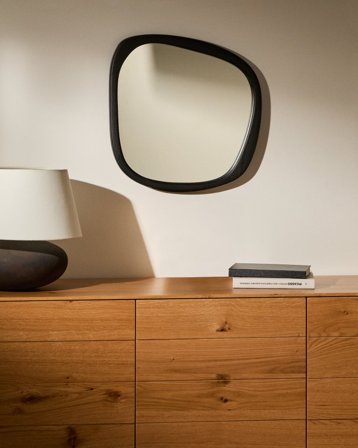 KAVE HOME Alura v�gspejl, organisk - spejlglas og sort teaktr� (45,5x47)