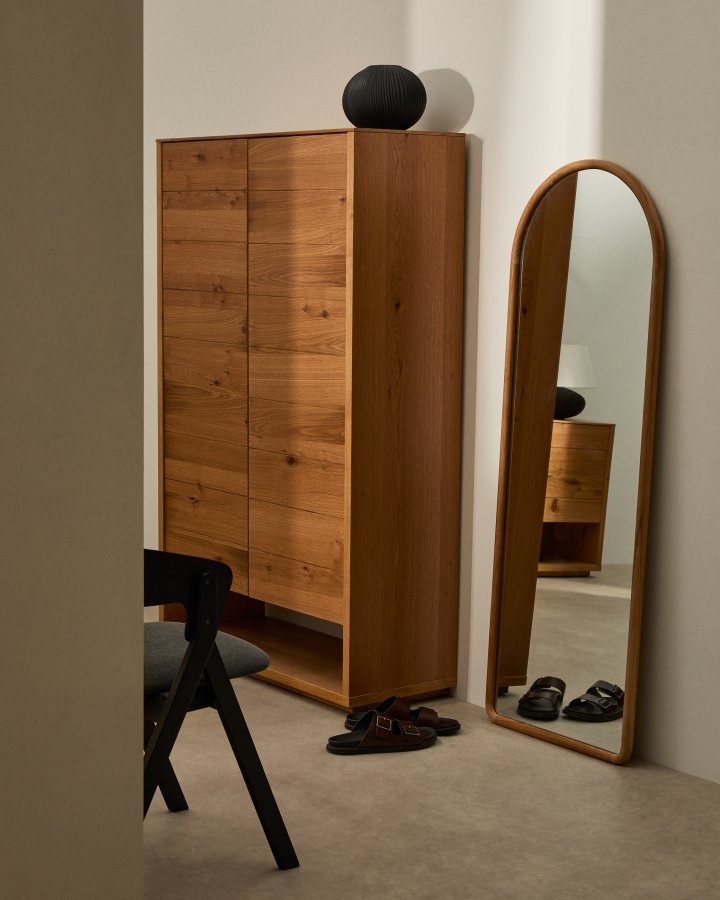 KAVE HOME Milsa v�gspejl, rektangul�r - spejlglas og natur teaktr� (55x155)