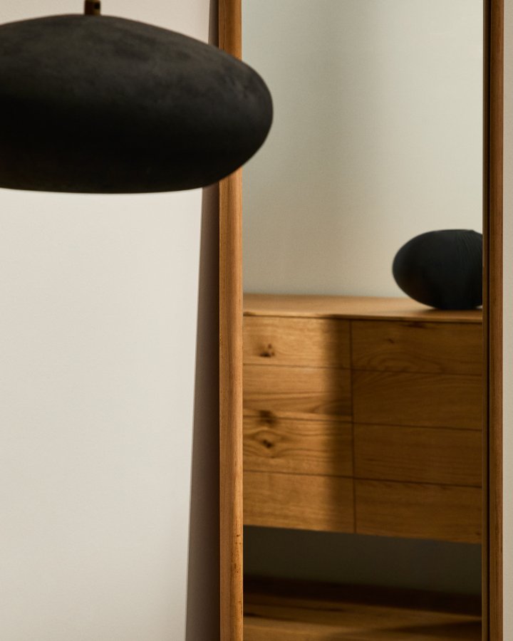 KAVE HOME Milsa v�gspejl, rektangul�r - spejlglas og natur teaktr� (54x154)