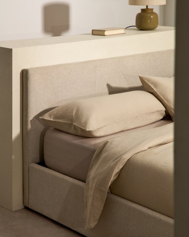 KAVE HOME Nahiri sengeramme, m. opbevaring - beige chenille (til en 180 x 200 cm madras)