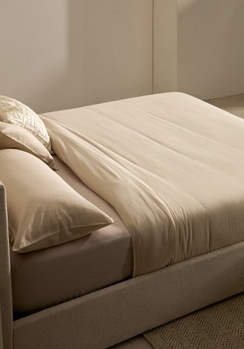 KAVE HOME Nahiri sengeramme, m. opbevaring - beige chenille (til en 160 x 200 cm madras)