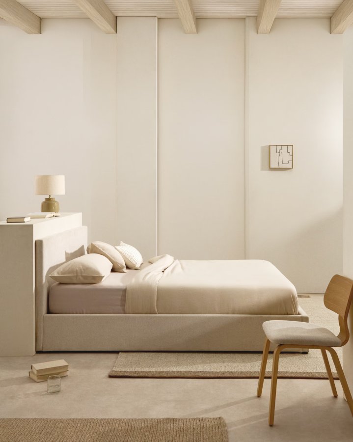 KAVE HOME Nahiri sengeramme, m. opbevaring - beige chenille (til en 180 x 200 cm madras)