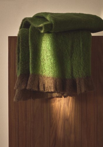 KAVE HOME Odelna plaid, m. fl�ser, rektangul�r - gr�n uld og akryl (170x130)