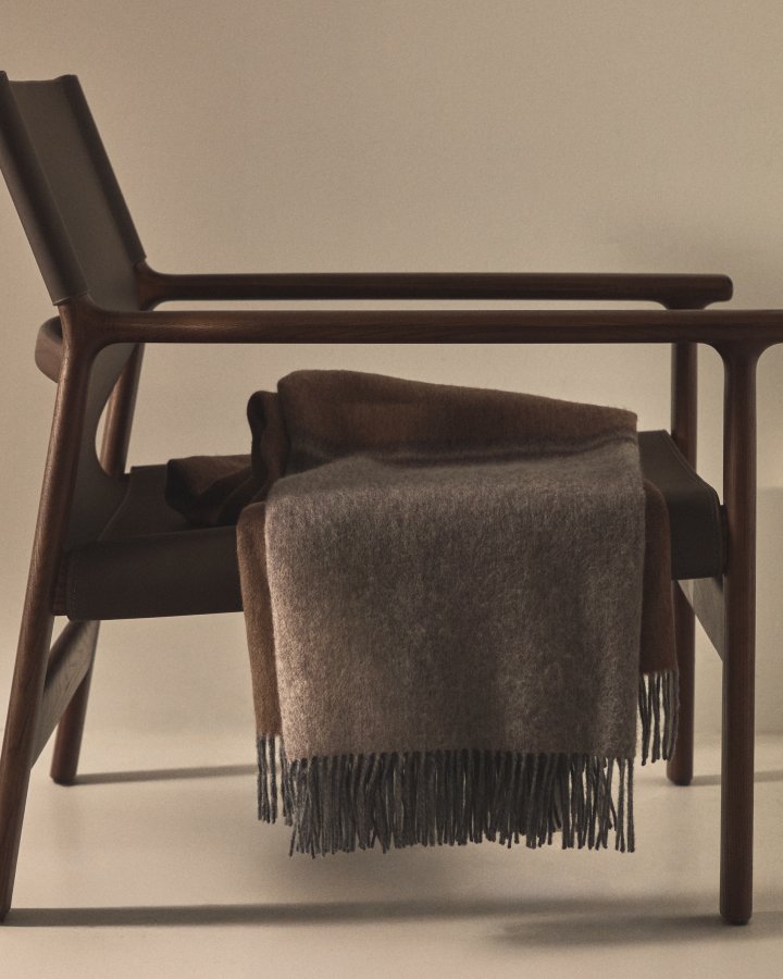 KAVE HOME Zunara dobbeltsidet plaid, m. frynser, rektangul�r - multifarvet uldblanding (170x130)