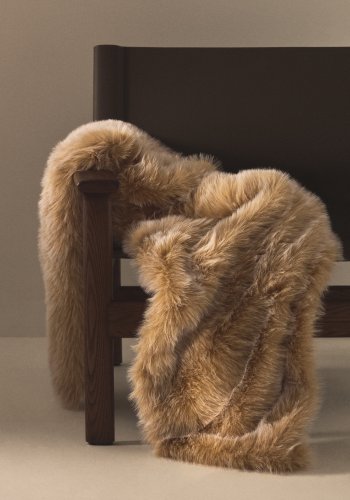 KAVE HOME Lisara plaid, m. strop - rektangul�r - ecru kunstpels (170x130)