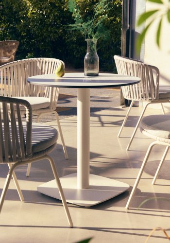 KAVE HOME Dina hagebord, rundt - hvit HPL og hvitt metall (68x70)