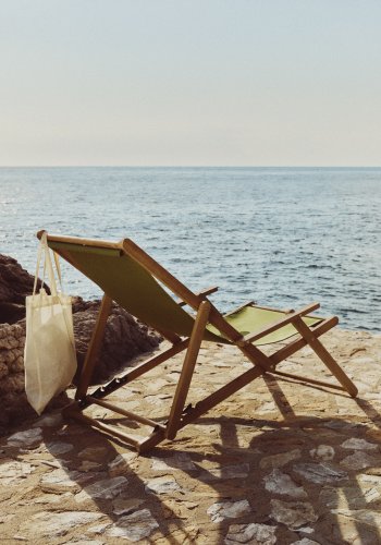 KAVE HOME Vilara udend�rs liggestol, foldbar - gr�n stribet stof og natur akacietr�