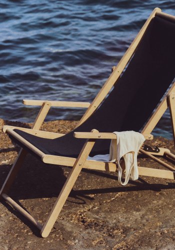 KAVE HOME Vilara udend�rs liggestol, foldbar - sort stof og natur akacietr�