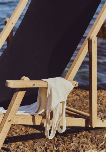 KAVE HOME Vilara udend�rs liggestol, foldbar - sort stof og natur akacietr�