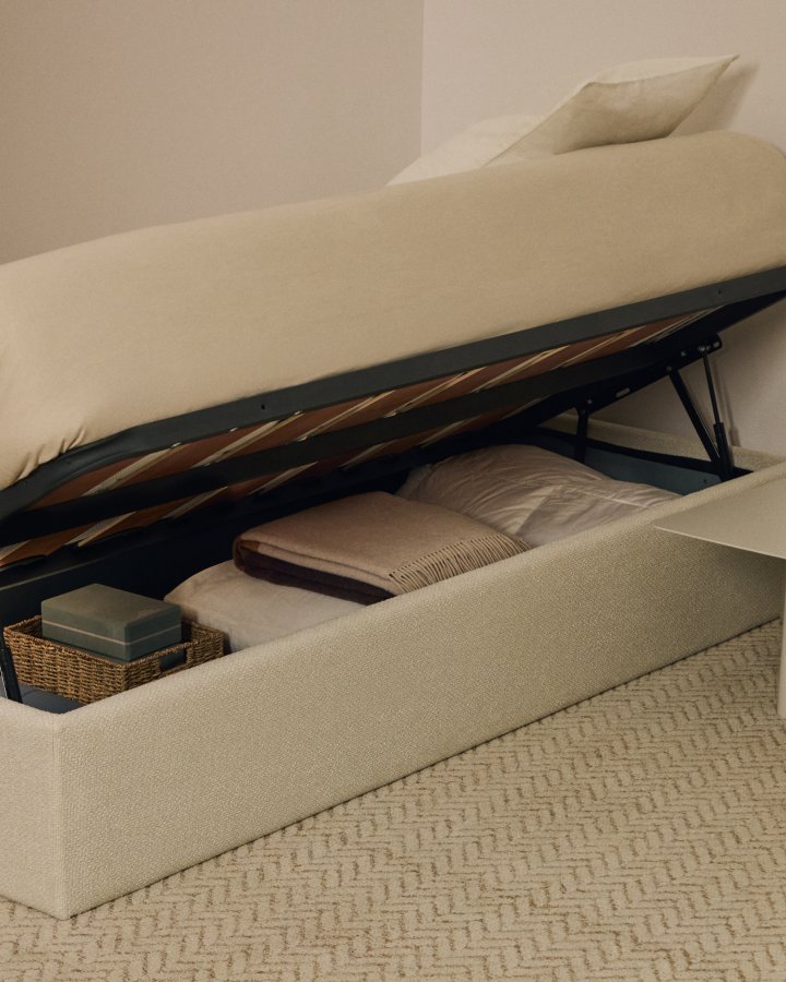 KAVE HOME Nelzi sengeramme, m. aftageligt betr�k og opbevaring - ecru chenille (til madras 90 x 200 cm)