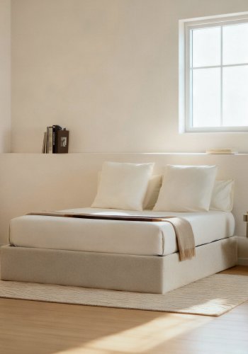 KAVE HOME Nelzi sengeramme, m. aftageligt betr�k og opbevaring - ecru chenille (til madras 180 x 200 cm)