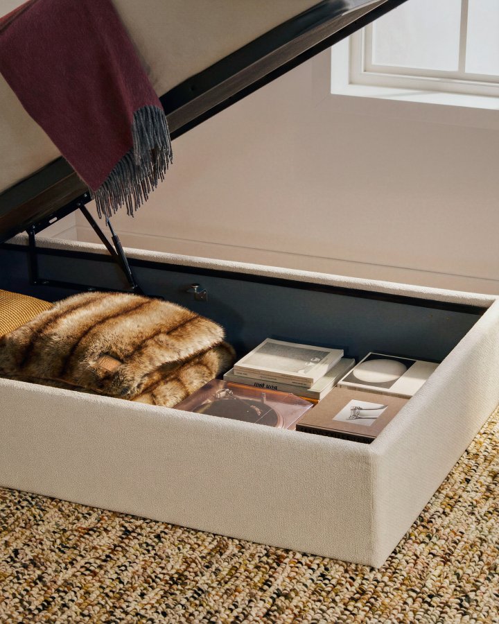 KAVE HOME Nelzi sengeramme, m. aftageligt betr�k og opbevaring - ecru chenille (til madras 90 x 200 cm)