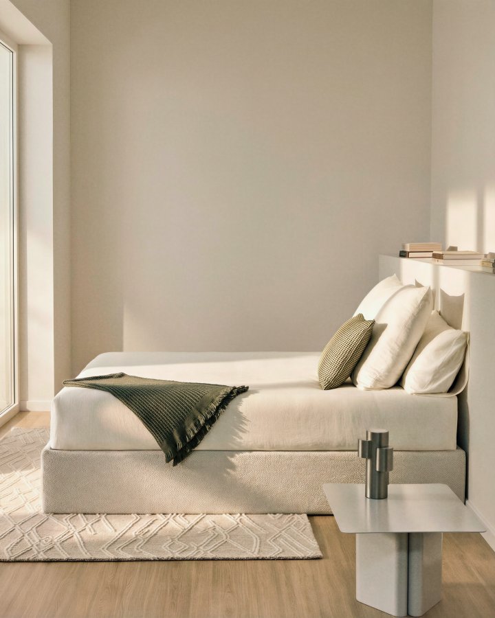 KAVE HOME Nelzi sengeramme, m. aftageligt betr�k og opbevaring - ecru chenille (til madras 160 x 200 cm)