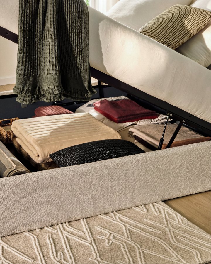 KAVE HOME Nelzi sengeramme, m. aftageligt betr�k og opbevaring - ecru chenille (til madras 160 x 200 cm)