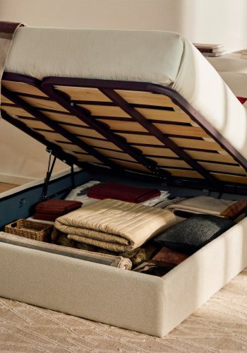 KAVE HOME Nelzi sengeramme, m. aftageligt betr�k og opbevaring - ecru chenille (til madras 150 x 200 cm)