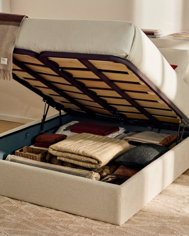 KAVE HOME Nelzi sengeramme, m. aftageligt betr�k og opbevaring - ecru chenille (til madras 150 x 200 cm)