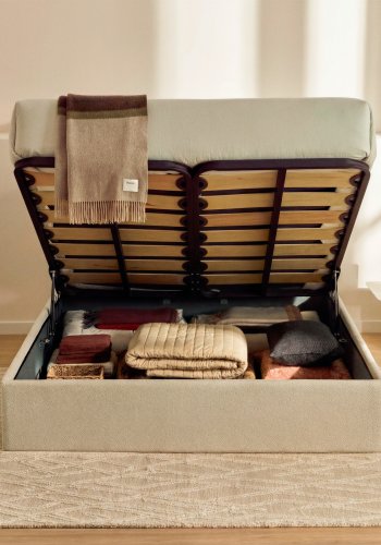 KAVE HOME Nelzi sengeramme, m. aftageligt betr�k og opbevaring - ecru chenille (til madras 180 x 200 cm)