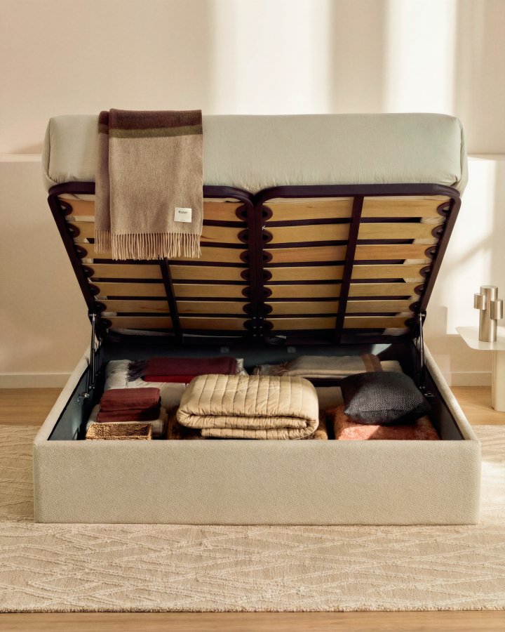 KAVE HOME Nelzi sengeramme, m. aftageligt betr�k og opbevaring - ecru chenille (til madras 180 x 200 cm)