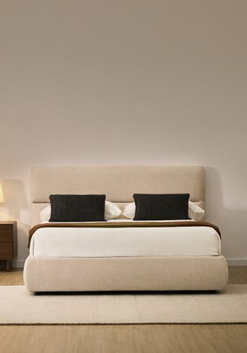 KAVE HOME Dafra sengeramme, m. opbevaringsbund og aftageligt madrasbetr�k - beige chenille (160x200)