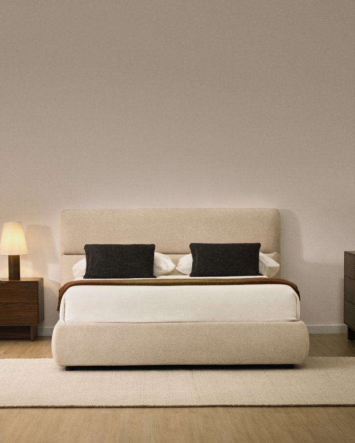 KAVE HOME Dafra sengeramme, m. opbevaringsbund og aftageligt madrasbetr�k - beige chenille (160x200)