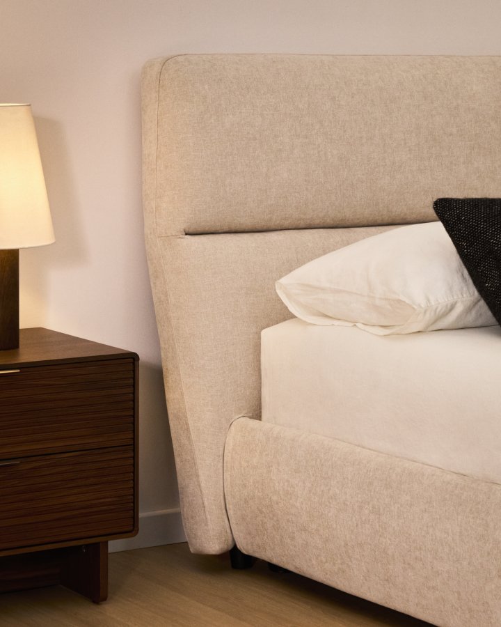 KAVE HOME Dafra sengeramme, m. opbevaringsbund og aftageligt madrasbetr�k - beige chenille (180x200)