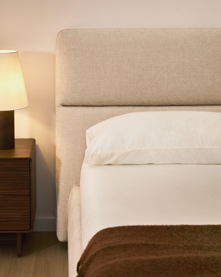 KAVE HOME Dafra sengeramme, m. opbevaringsbund og aftageligt madrasbetr�k - beige chenille (160x200)