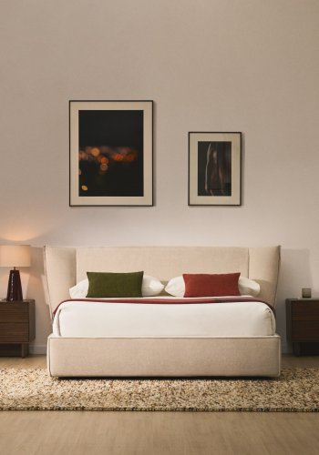 KAVE HOME Arvian sengeramme, m. opbevaringsbund og aftageligt betr�k - beige chenille (160x200)