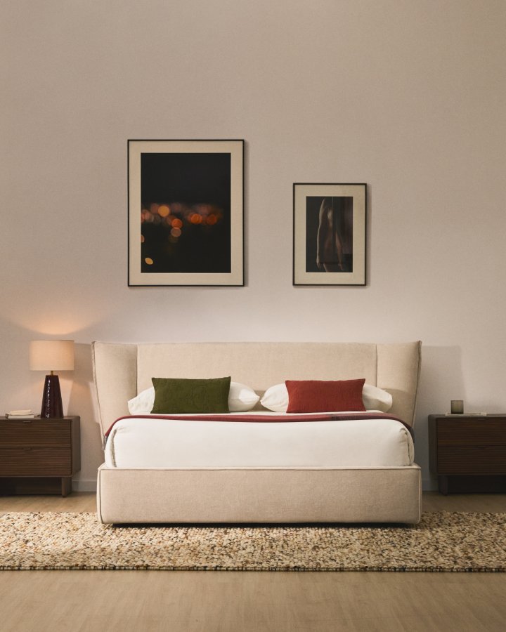 KAVE HOME Arvian sengeramme, m. opbevaringsbund og aftageligt betr�k - beige chenille (160x200)