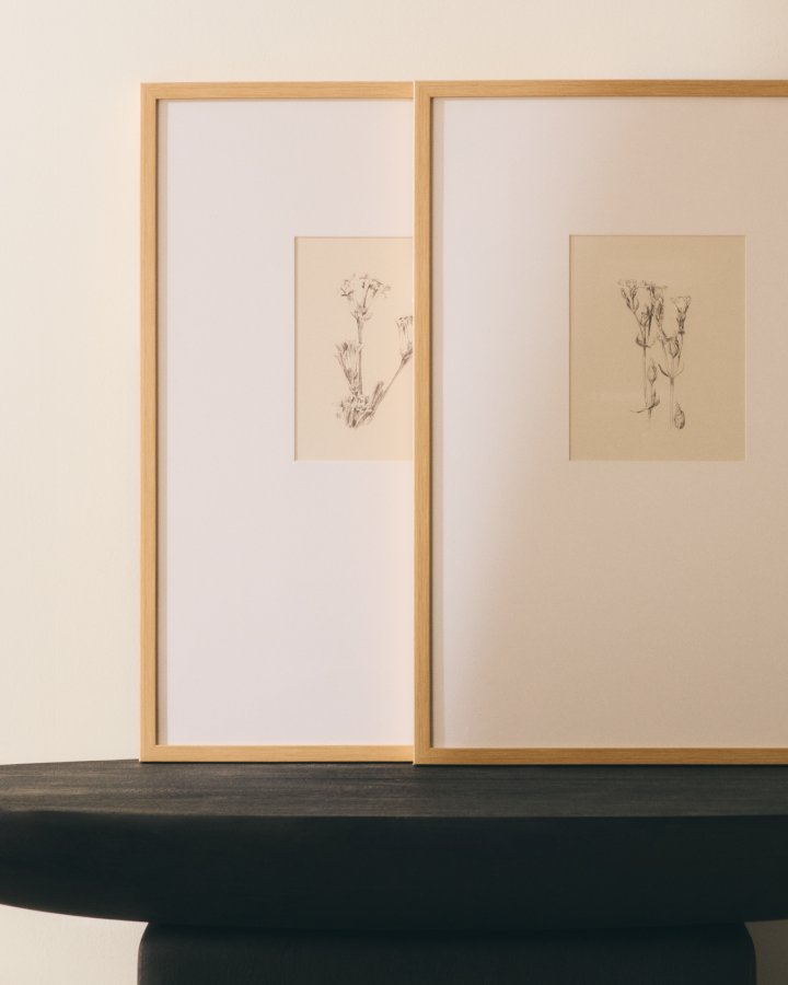 KAVE HOME Lirena billede, rektangul�r - botanisk illustration og ramme (70x50)