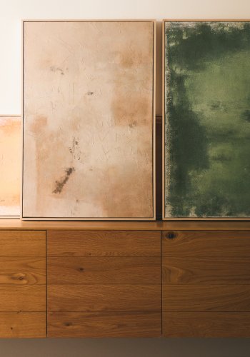 KAVE HOME Silpa abstrakt billede, rektangul�r - beige stof (90x60)