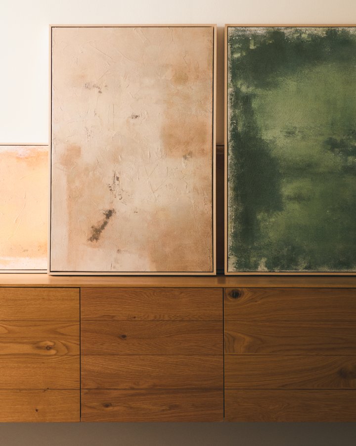 KAVE HOME Silpa abstrakt billede, rektangul�r - beige stof (90x60)