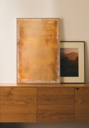 KAVE HOME Selnar abstrakt billede, rektangul�r - gul stof (90x60)