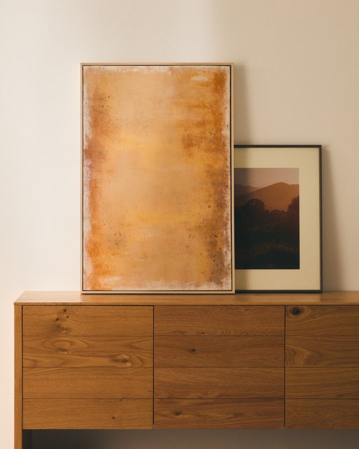 KAVE HOME Selnar abstrakt billede, rektangul�r - gul stof (90x60)