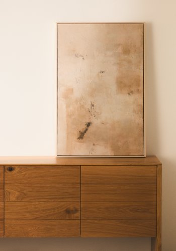 KAVE HOME Silpa abstrakt billede, rektangul�r - beige stof (90x60)