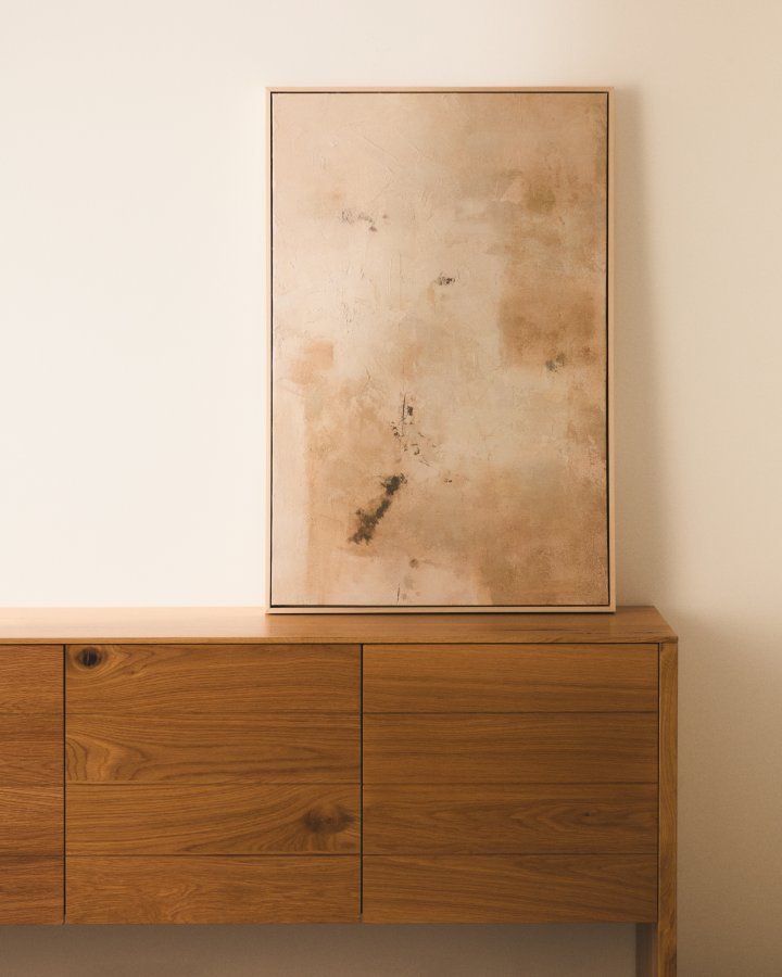 KAVE HOME Silpa abstrakt billede, rektangul�r - beige stof (90x60)