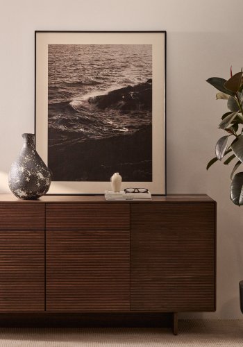 KAVE HOME Zavira billede, rektangul�r - sort hvid fotografi af b�lger (84x64)