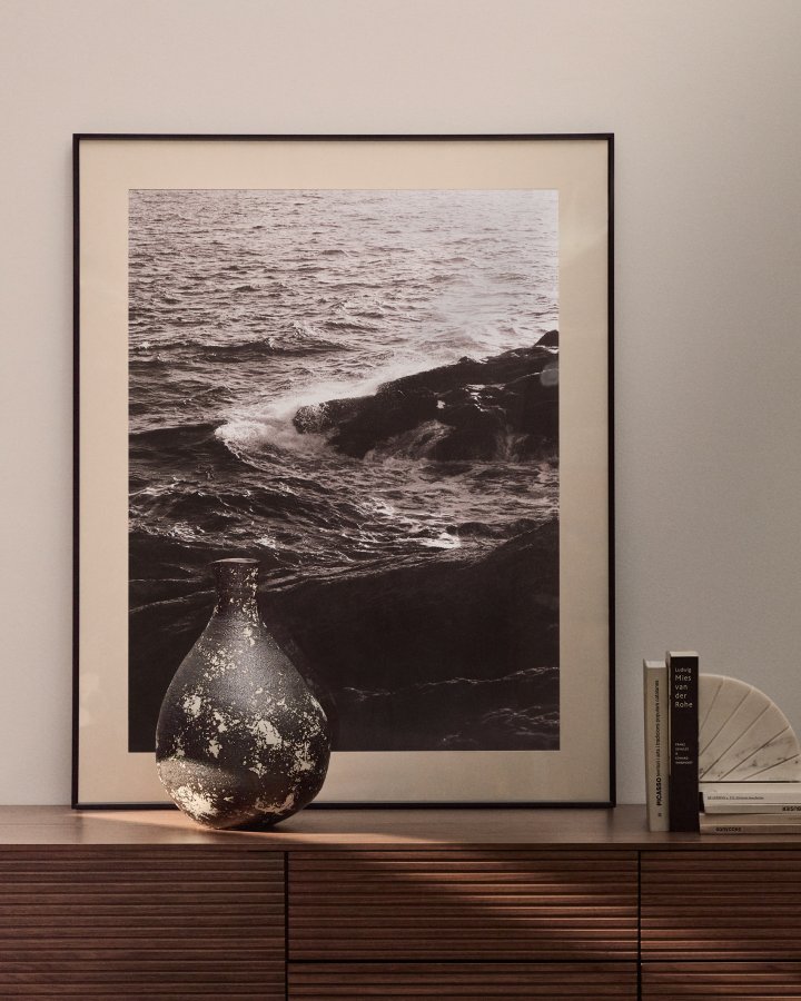 KAVE HOME Orelin vase, rund - sort og hvid keramik (H:39)