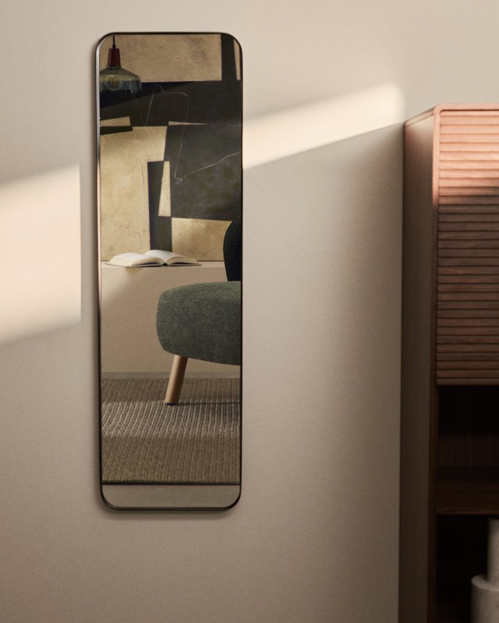 KAVE HOME Marco v�gspejl, rektangul�r - spejlglas og sort metal (55,5x150,5)