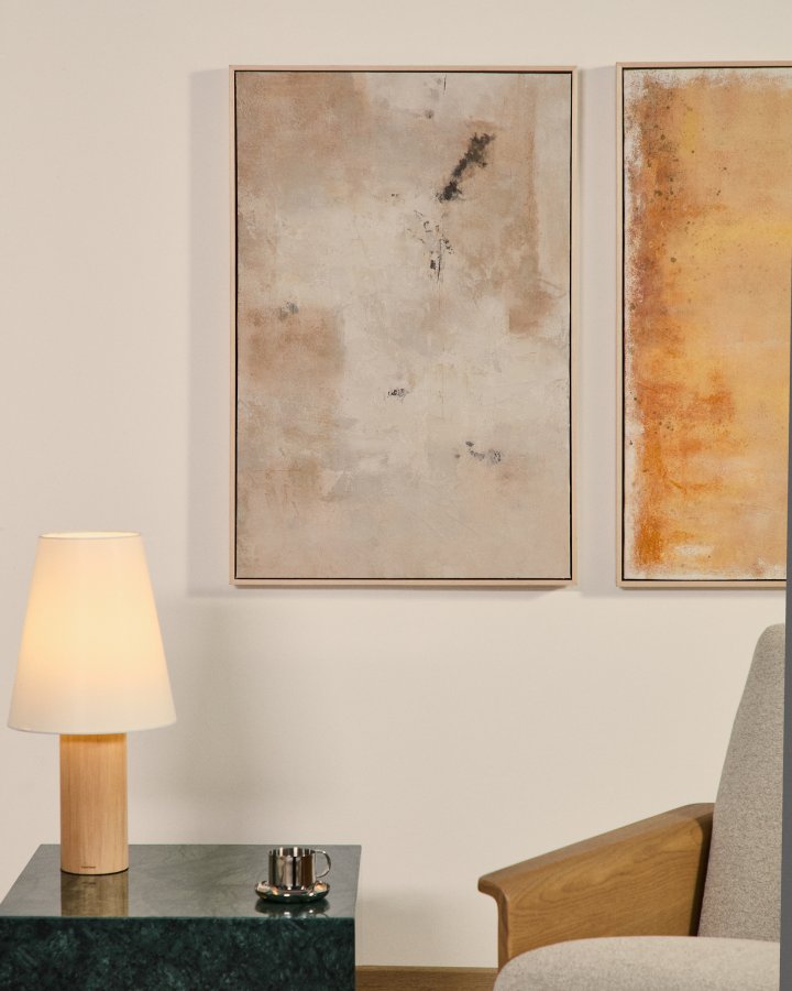 KAVE HOME Silpa abstrakt billede, rektangul�r - beige stof (90x60)