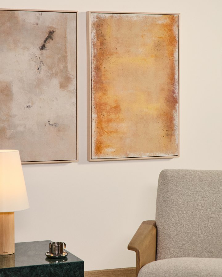 KAVE HOME Selnar abstrakt billede, rektangul�r - gul stof (90x60)