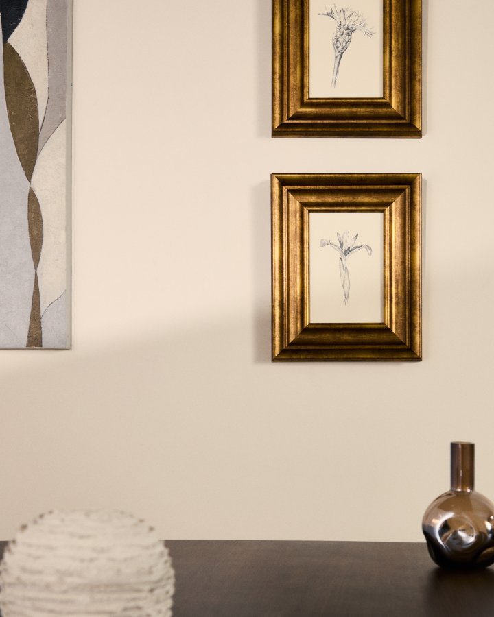 KAVE HOME Yalira billede - botanisk illustration og antik guld tr�ramme (41x33)