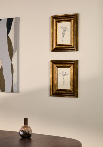 KAVE HOME Yalira billede - botanisk illustration og antik guld tr�ramme (41x33)